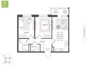 2-к квартира, строящийся дом, 60м2, 2/17 этаж