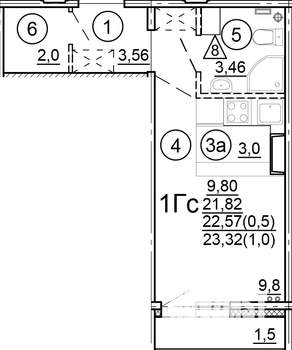 Студия квартира, вторичка, 23м2, 15/17 этаж