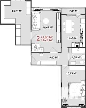 3-к квартира, вторичка, 74м2, 5/9 этаж