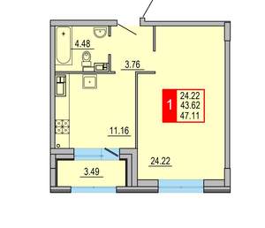 1-к квартира, вторичка, 47м2, 8/8 этаж