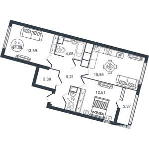 2-к квартира, вторичка, 64м2, 9/16 этаж