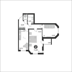 2-к квартира, вторичка, 71м2, 15/17 этаж