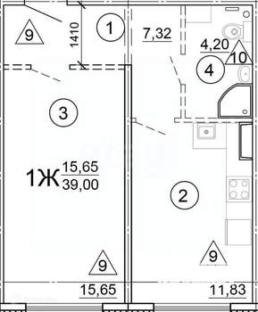 1-к квартира, вторичка, 40м2, 1/4 этаж