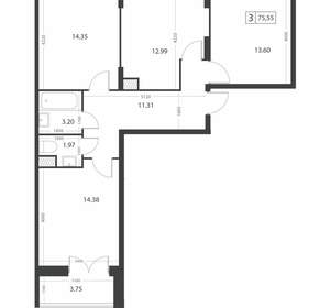 3-к квартира, вторичка, 76м2, 5/16 этаж