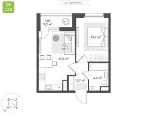 1-к квартира, строящийся дом, 41м2, 4/17 этаж