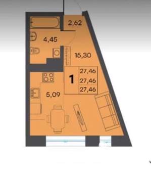 Студия квартира, сданный дом, 28м2, 3/9 этаж