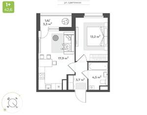 1-к квартира, строящийся дом, 41м2, 4/17 этаж