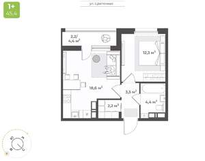 1-к квартира, строящийся дом, 43м2, 16/17 этаж