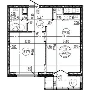 1-к квартира, вторичка, 46м2, 12/16 этаж
