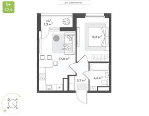 1-к квартира, строящийся дом, 41м2, 7/17 этаж