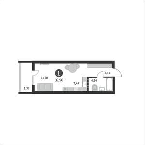 Студия квартира, вторичка, 33м2, 3/17 этаж