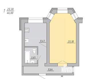 1-к квартира, строящийся дом, 46м2, 2/9 этаж