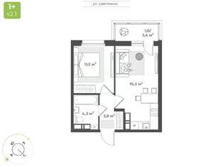 1-к квартира, строящийся дом, 40м2, 15/17 этаж