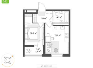 1-к квартира, вторичка, 37м2, 15/17 этаж