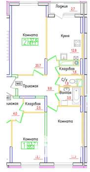 2-к квартира, сданный дом, 70м2, 1/8 этаж