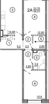 2-к квартира, сданный дом, 55м2, 11/15 этаж