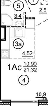 Студия квартира, сданный дом, 22м2, 3/15 этаж