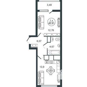 1-к квартира, вторичка, 41м2, 7/16 этаж