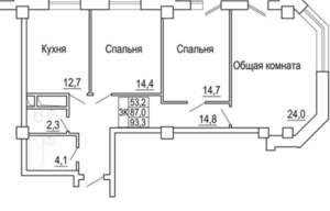 3-к квартира, вторичка, 88м2, 12/16 этаж