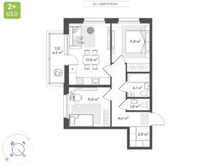 2-к квартира, строящийся дом, 60м2, 2/17 этаж