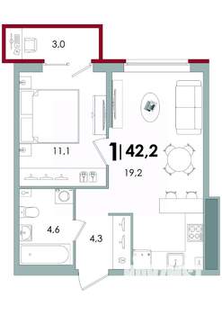 1-к квартира, вторичка, 42м2, 1/15 этаж