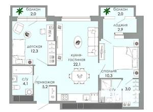 2-к квартира, вторичка, 67м2, 5/12 этаж