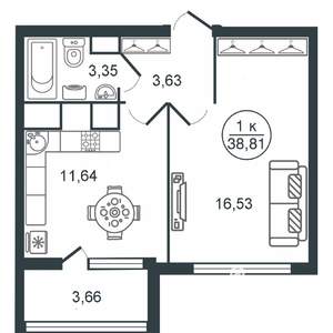 1-к квартира, вторичка, 39м2, 4/16 этаж