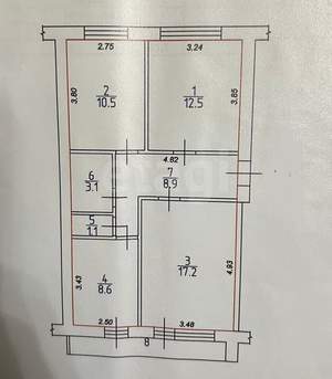 3-к квартира, вторичка, 65м2, 3/5 этаж