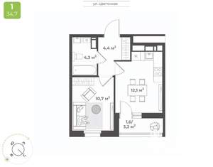 1-к квартира, вторичка, 33м2, 4/16 этаж