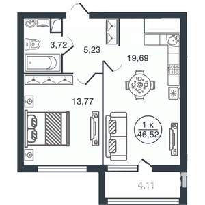 1-к квартира, вторичка, 47м2, 3/16 этаж