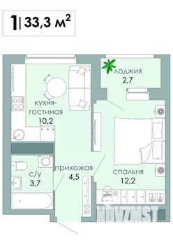 1-к квартира, вторичка, 33м2, 8/12 этаж
