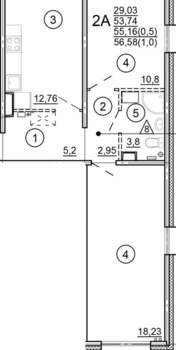 2-к квартира, вторичка, 57м2, 11/18 этаж