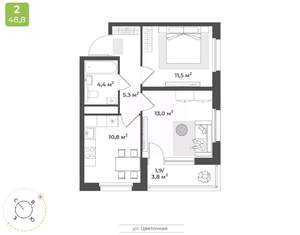 2-к квартира, вторичка, 47м2, 5/18 этаж