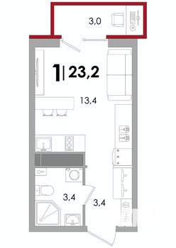 Студия квартира, вторичка, 23м2, 6/15 этаж