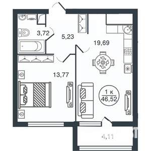1-к квартира, вторичка, 47м2, 2/16 этаж