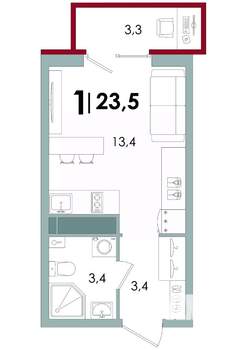 Студия квартира, вторичка, 24м2, 4/15 этаж