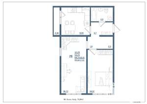 2-к квартира, сданный дом, 56м2, 13/18 этаж