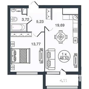 1-к квартира, вторичка, 47м2, 9/16 этаж