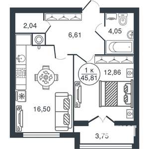 1-к квартира, вторичка, 46м2, 3/15 этаж
