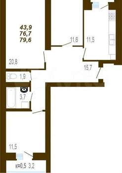 3-к квартира, вторичка, 80м2, 1/7 этаж
