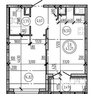 1-к квартира, вторичка, 43м2, 3/16 этаж