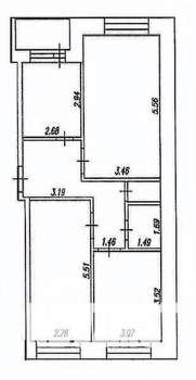 3-к квартира, вторичка, 71м2, 3/5 этаж