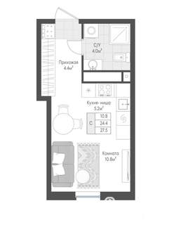 1-к квартира, вторичка, 25м2, 2/10 этаж