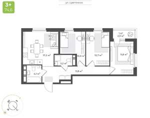 3-к квартира, вторичка, 73м2, 14/16 этаж