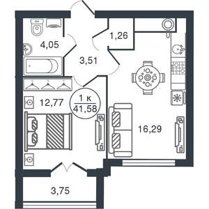 1-к квартира, вторичка, 42м2, 15/15 этаж