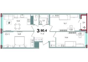 3-к квартира, вторичка, 80м2, 4/16 этаж