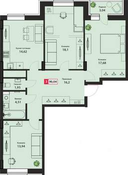 3-к квартира, вторичка, 90м2, 15/24 этаж