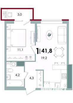 1-к квартира, вторичка, 42м2, 12/15 этаж