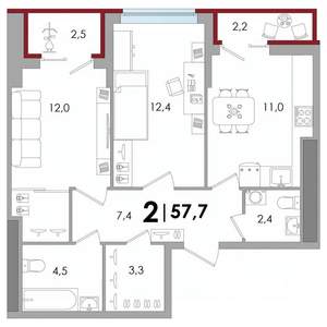 2-к квартира, вторичка, 58м2, 4/16 этаж