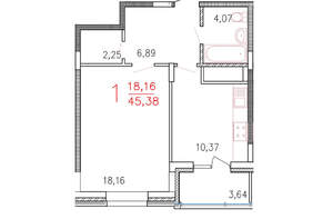 1-к квартира, вторичка, 45м2, 6/10 этаж
